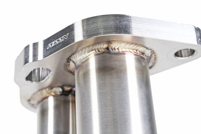 Brushed stainless steel Perrin 19-25 WRX equal length exhaust headers, JDMuscle performance car parts, close-up view