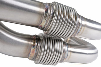 JDMuscle Perrin 19-25 WRX equal length brushed stainless steel exhaust headers and manifolds on engine bay.