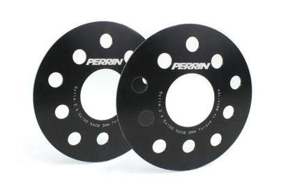 Black PERRIN 3mm wheel spacers for Subaru WRX, STI, Outback, Legacy, and Forester, designed by JDMuscle for improved fitment.