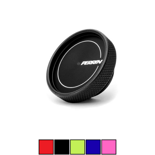 JDMuscle Perrin oil fill cap for Subaru WRX, STI, BRZ, FRS, and 86 models, made of durable black metal with branding.