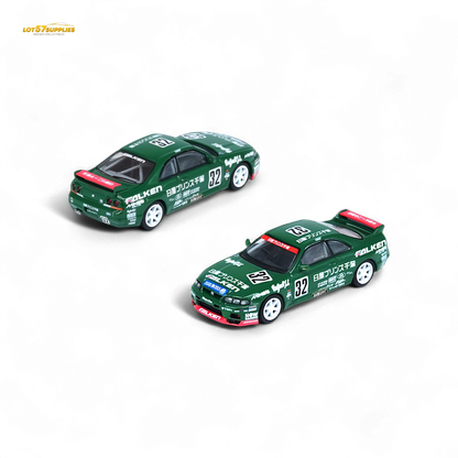 Diecast Nissan Skyline GT-R R33 #32 Falken model in 1:64 scale, featuring detailed design and branding from Lot57Supplies Diecast Shop.