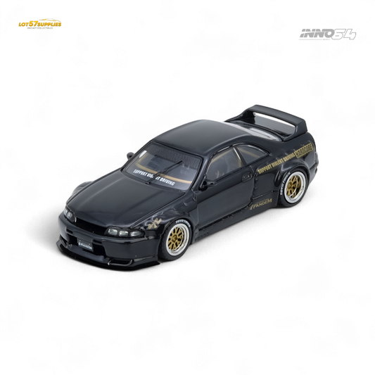 Black 1:64 scale Nissan inno64 PANDEM GT-R (BCNR33) diecast model, detailed and realistic, from Lot57Supplies Diecast Shop.