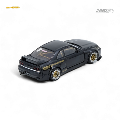 Black Inno64 PANDEM GT-R (BCNR33) diecast Nissan model from Lot57Supplies, detailed 1:64 scale collectible car.
