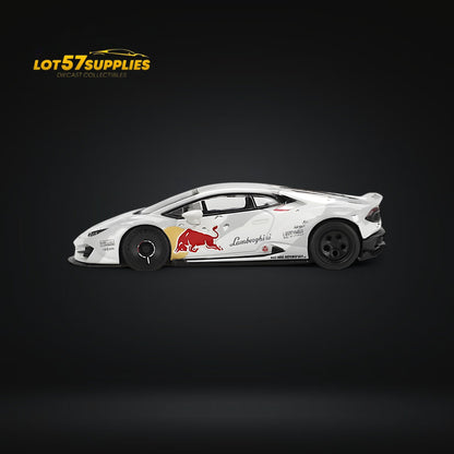 Mini-GT Lamborghini Huracan LB Works Ver. 2 diecast model in 1:64 scale, featuring detailed design and vibrant yellow color.