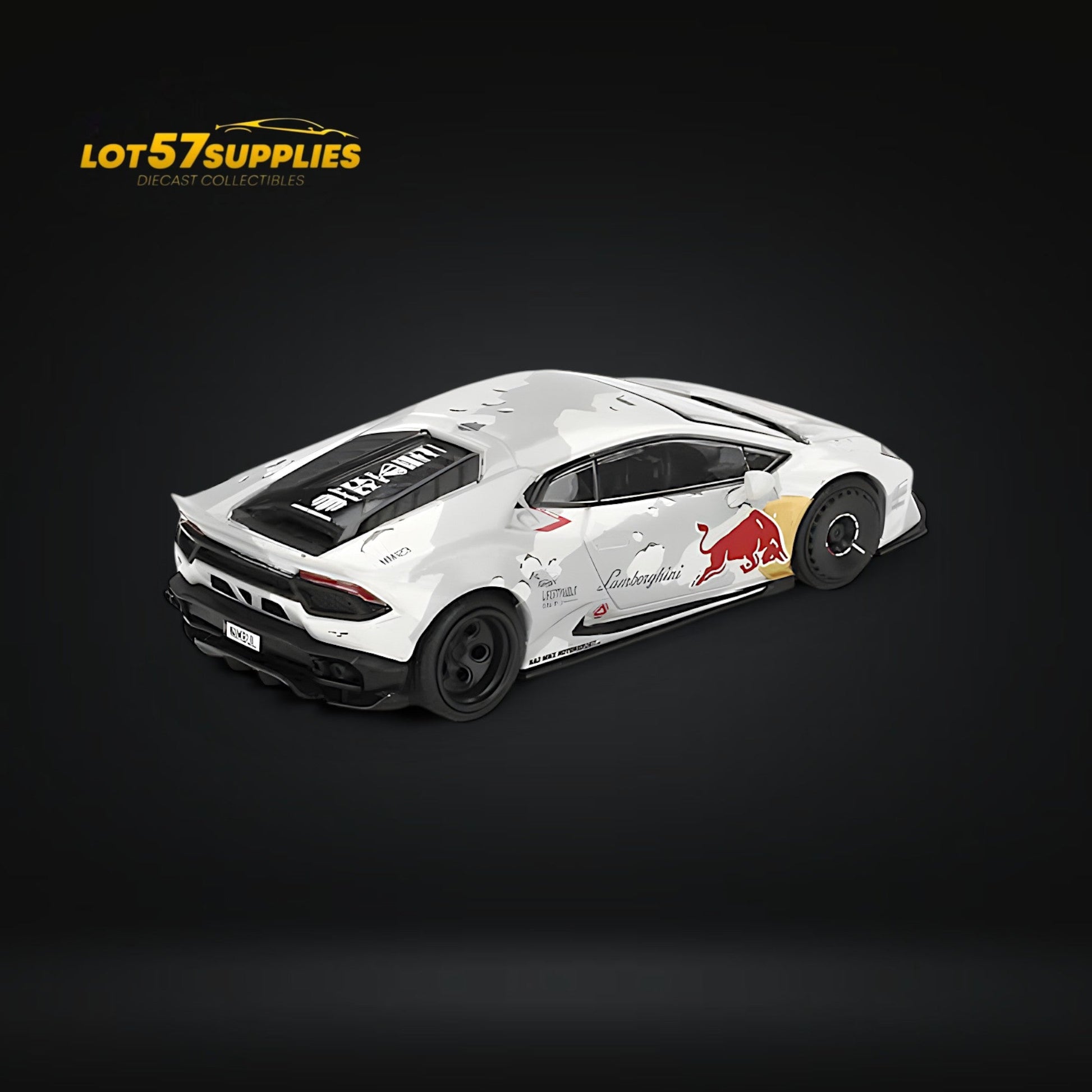 Mini GT Lamborghini Huracan LB Works Ver. 2 diecast model car in 1:64 scale, detailed yellow Lamborghini with black accents.