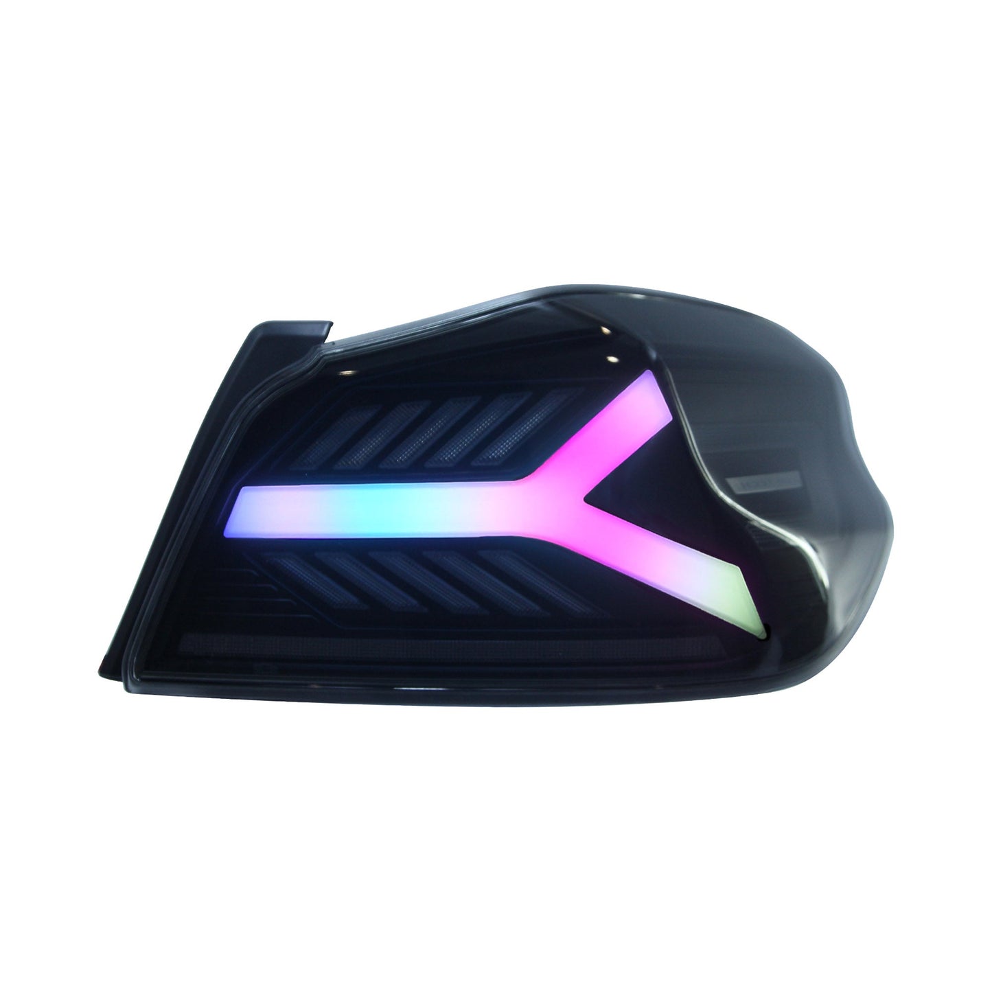 OLM Y-Spec LED taillights for 2015-2021 Subaru WRX/STI with smoke lens and RGB optic lighting.