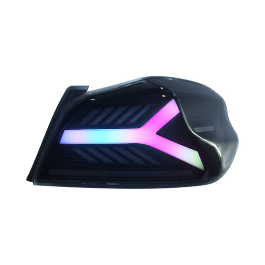 OLM Y-Spec LED taillights for 2015-2021 Subaru WRX/STI with smoke lens and RGB optic lighting.