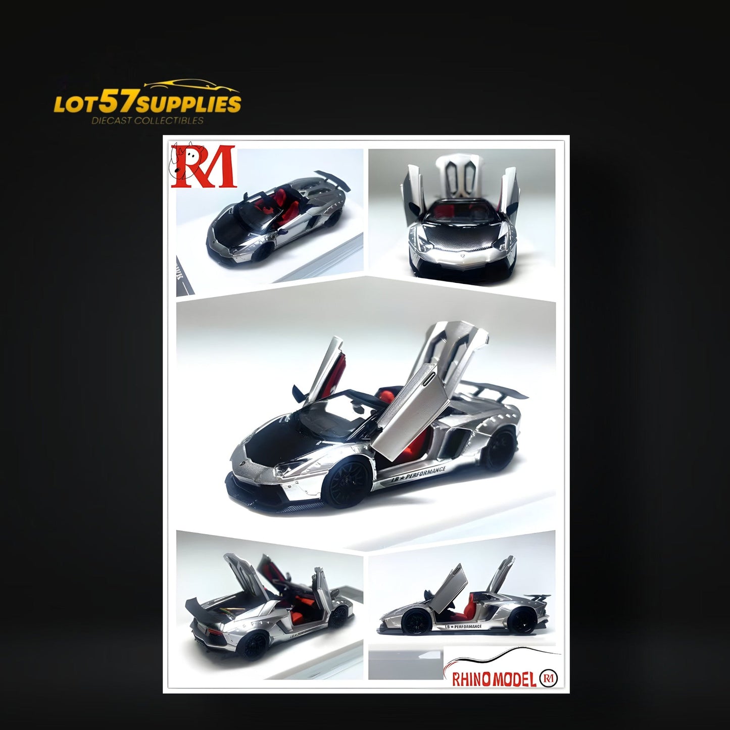Silver 1:64 scale Lamborghini LP700-4 Roadster diecast model by Lot57Supplies, detailed miniature car on display.