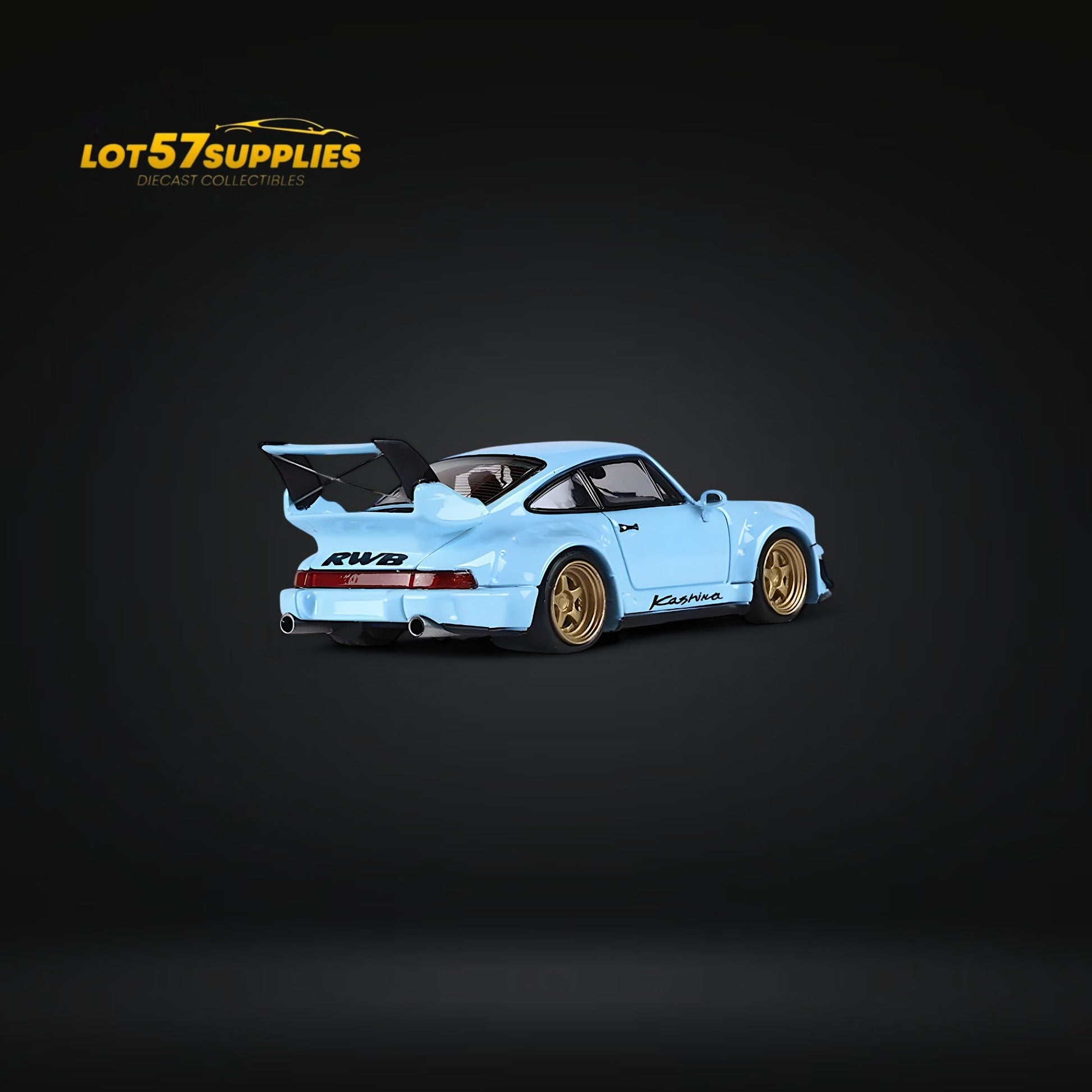 Tiffany Blue Porsche 964 RWB diecast car in 1:64 scale, detailed model from Lot57Supplies Diecast Shop.