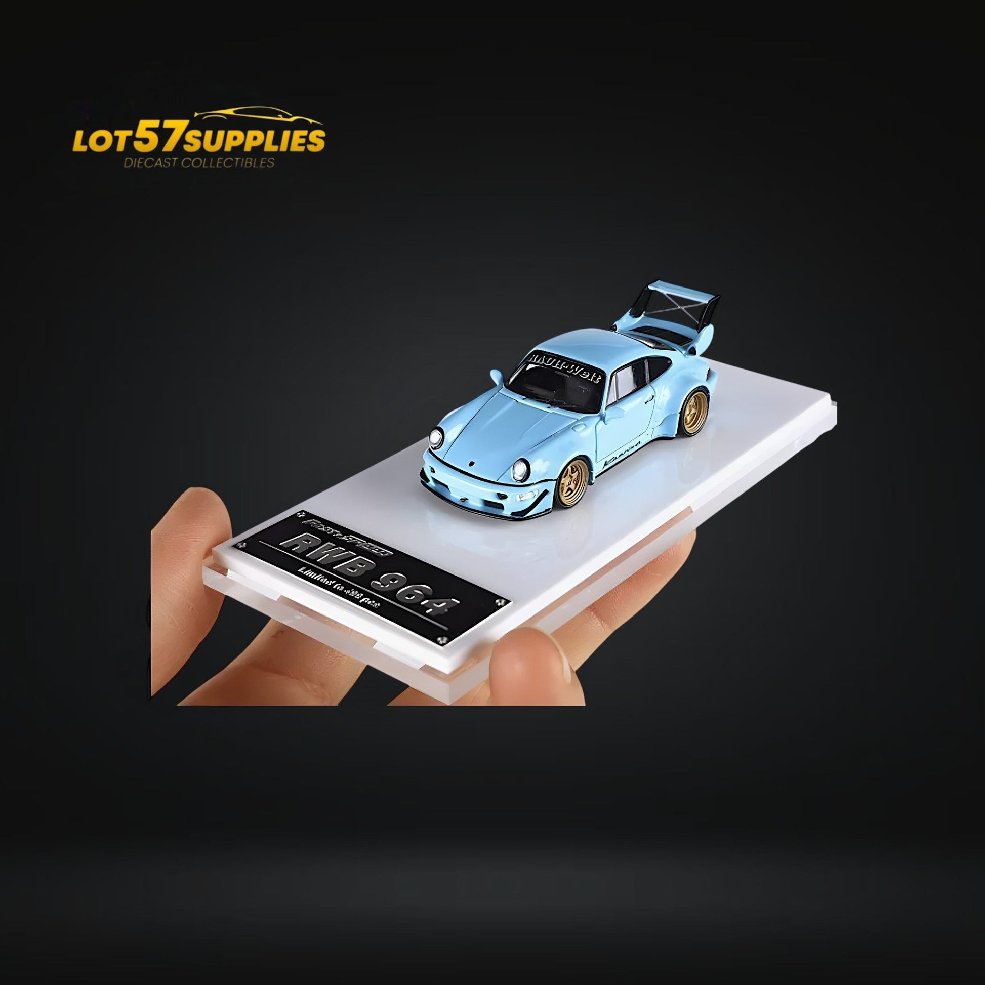Tiffany blue Porsche 964 RWB diecast car in 1:64 scale, detailed model from Lot57Supplies Diecast Shop.