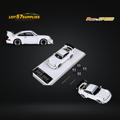 White Porsche 964 RWB Widebody Dreamcatcher GT rear wing diecast model, detailed scale 1:64, by Lot57Supplies Diecast Shop