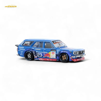 Detailed diecast model of a Mazda RX3 Station Wagon in 1:64 scale by Lot57Supplies Diecast Shop, shown from a side angle.