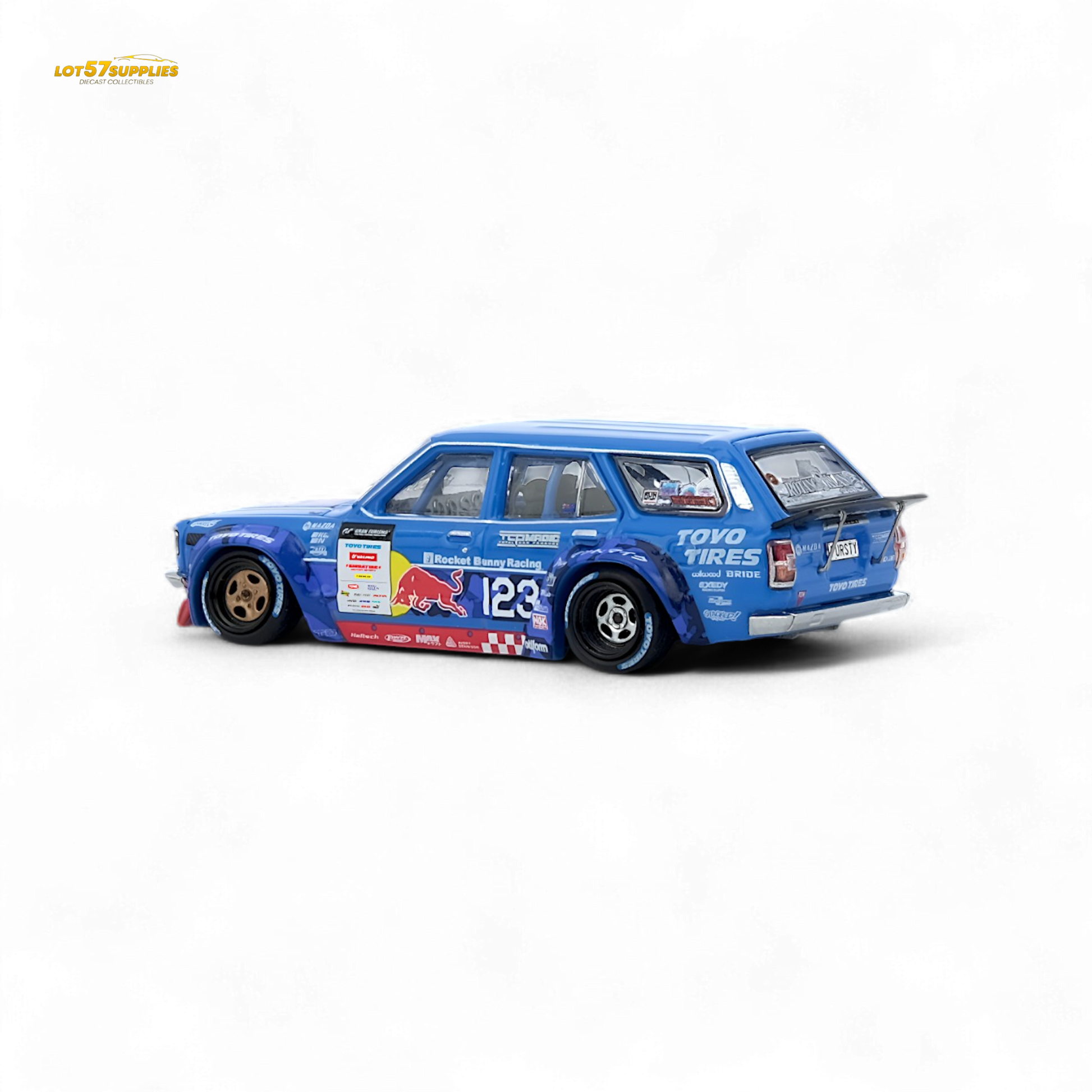 Diecast Mazda RX3 Station Wagon model by Inno64 in 1:64 scale, detailed silver Mazda car with black wheels.