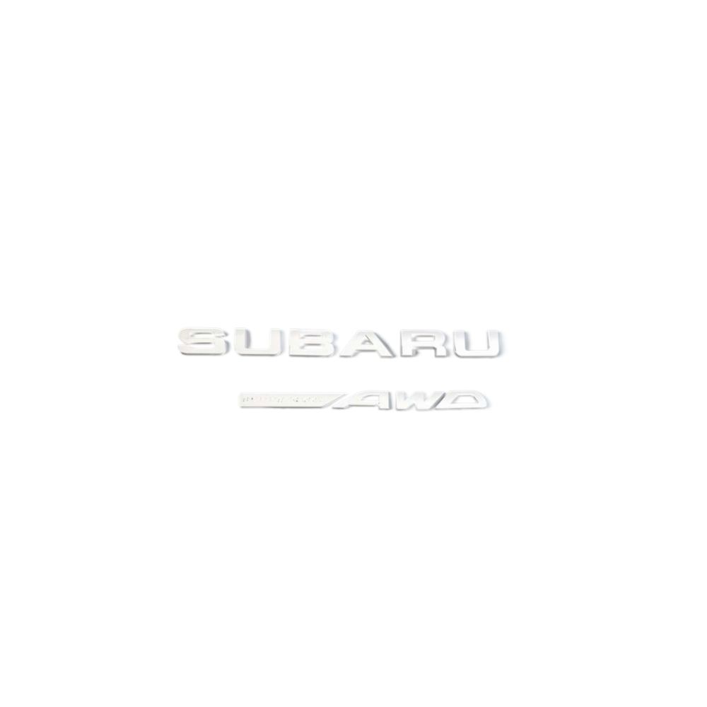 Racing Art Subaru symmetrical AWD trunk emblem in black, red, neon yellow, and white for WRX, STI, Forester, Crosstrek vehicles.