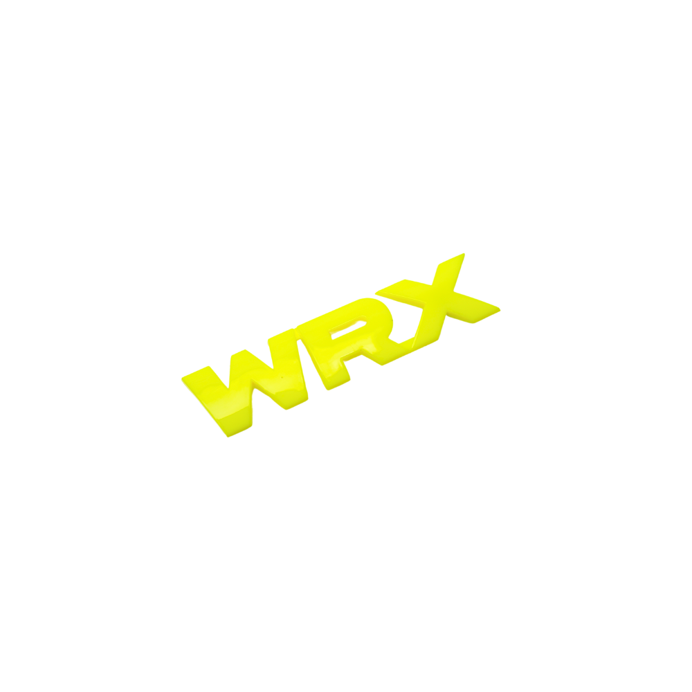 Racing Art WRX grille emblem by JDMuscle in various colors, designed for Subaru WRX models 2008-2014, mounted on vehicle grille.