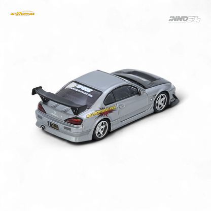 Pre-order INNO64 Nissan Silvia S15 Top Secret in silver, 1:64 scale diecast model with detailed exterior.