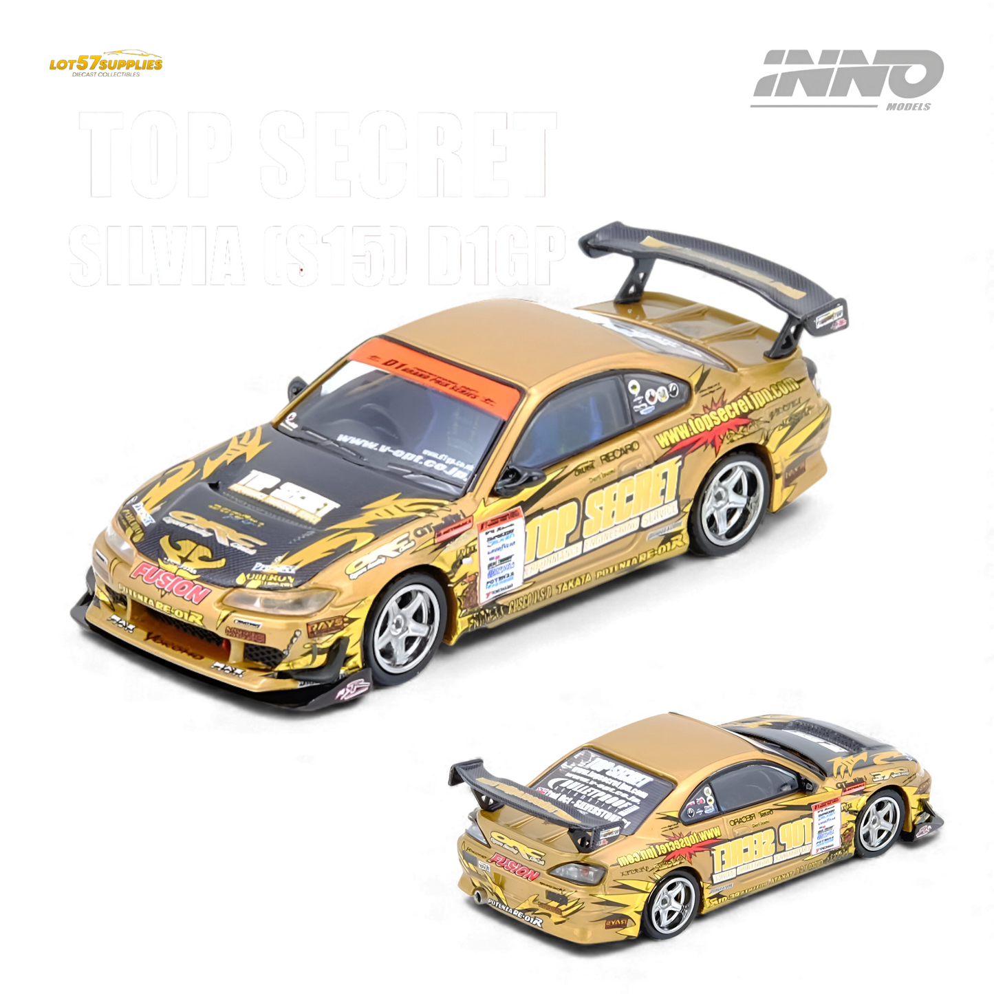 (Pre-Order) INNO64 Top Secret Silvia S15 D1GP 2004 Gold 1:64 - Evergreen Kings