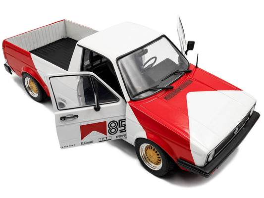 1983 Volkswagen Caddy MK 1 Pickup Truck "Red Cowboy Racing Tribute" White and Red 1/18 Diecast Model Car by Solido