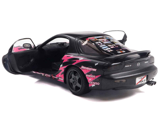 1994 Mazda RX7 (FDRS) RHD (Right Hand Drive) "Itasha Club" Black Metallic with Pink Graphics 1/18 Diecast Model Car by Solido