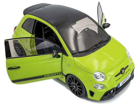 2023 Fiat F595 Abarth Verde Adrenalina Green with Black Top and Stripes 1/18 Diecast Model Car by Solido