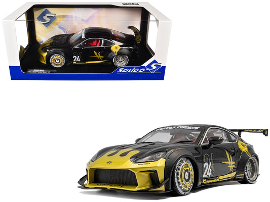 2024 Toyota GR86 Liberty Walk Body Kit RHD (Right Hand Drive) #24 Black with Gold Graphics 1/18 Diecast Model Car by Solido