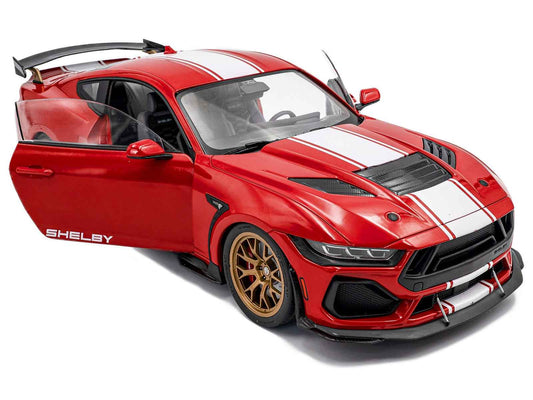 2024 Ford Shelby Mustang Super Snake Race Red with White Stripes 1/18 Diecast Model Car by Solido
