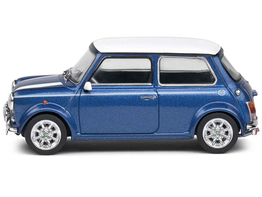 1994 Mini Cooper Sport Tahiti Blue Metallic with White Top and Stripes 1/43 Diecast Model Car by Solido