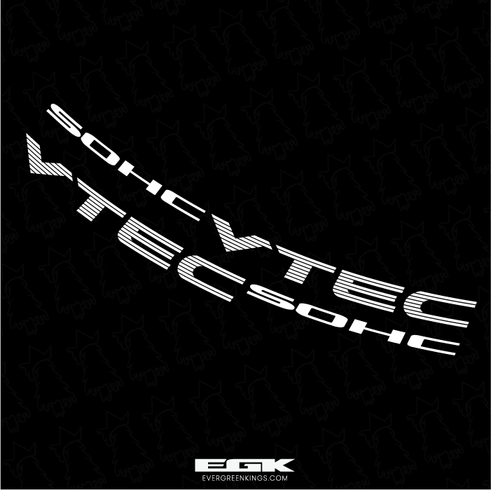 Honda Civic SOHC VTEC JDM style decals by Evergreen Kings, featuring bold lettering and vibrant design for 92-00 models.