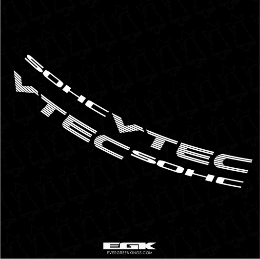 Honda Civic SOHC VTEC JDM style decals by Evergreen Kings, featuring bold lettering and vibrant design for 92-00 models.