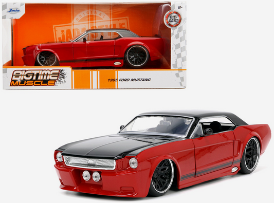 1965 Ford Mustang Custom Red and Black "Bigtime Muscle" Series 1/24 Diecast Model Car by Jada
