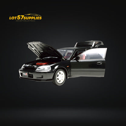 Black Honda Civic Type-R EK9 diecast model in 1:18 scale from Lot57Supplies Diecast Shop, detailed miniature car.