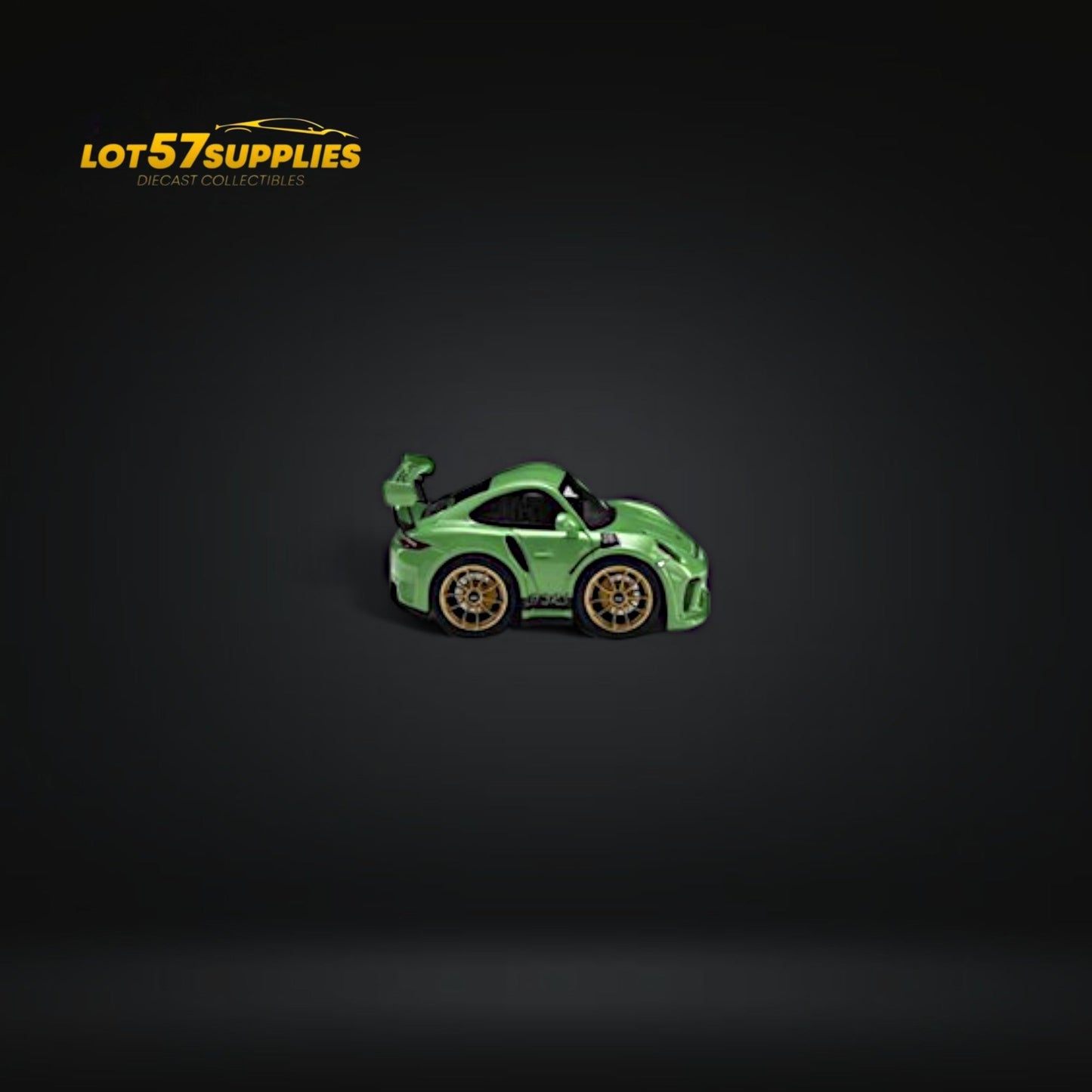 Green 1:64 scale diecast Porsche 911 GT3 RS model from Minicraftsmans, featuring detailed design and vibrant green color.
