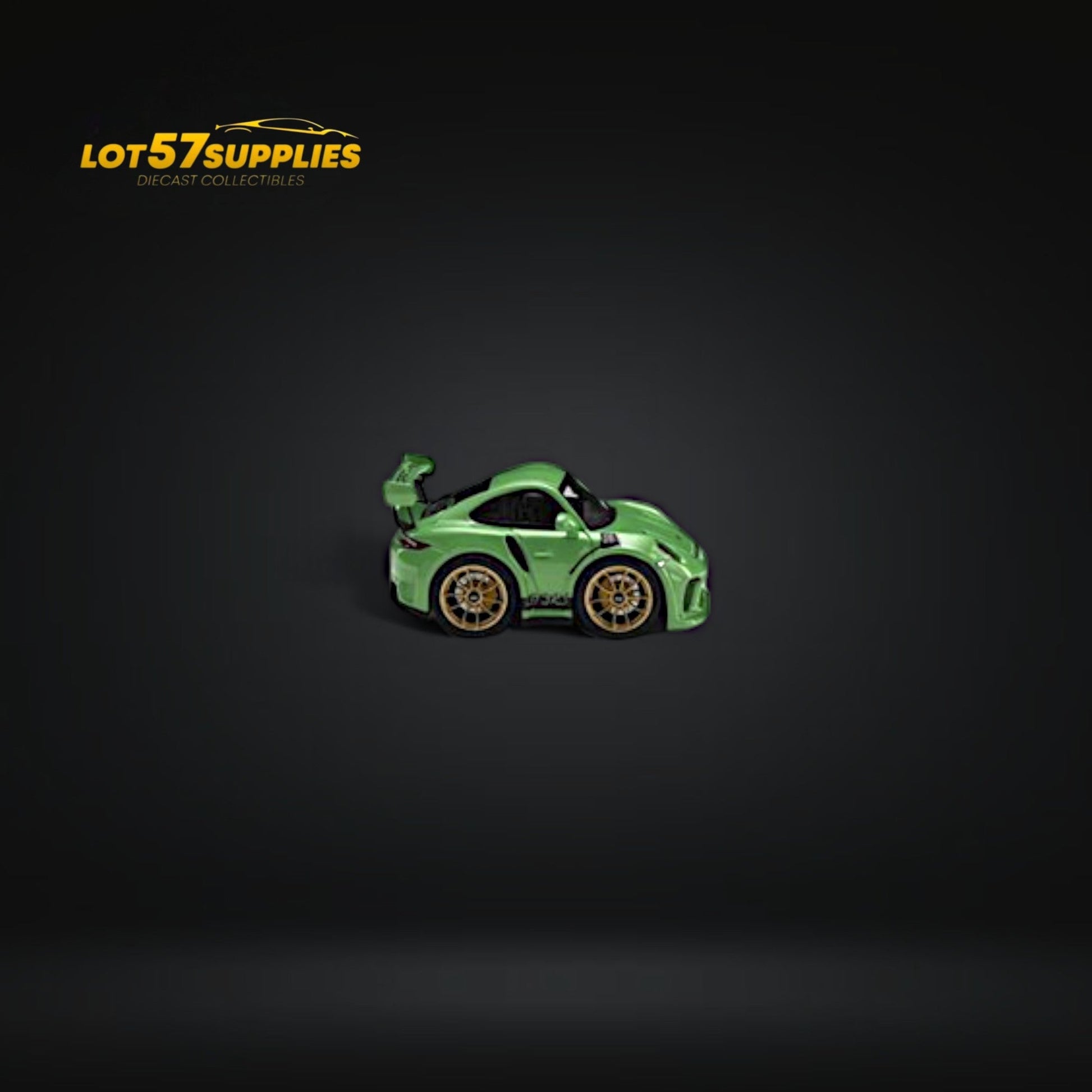 Green 1:64 scale diecast Porsche 911 GT3 RS model from Minicraftsmans, featuring detailed design and vibrant green color.