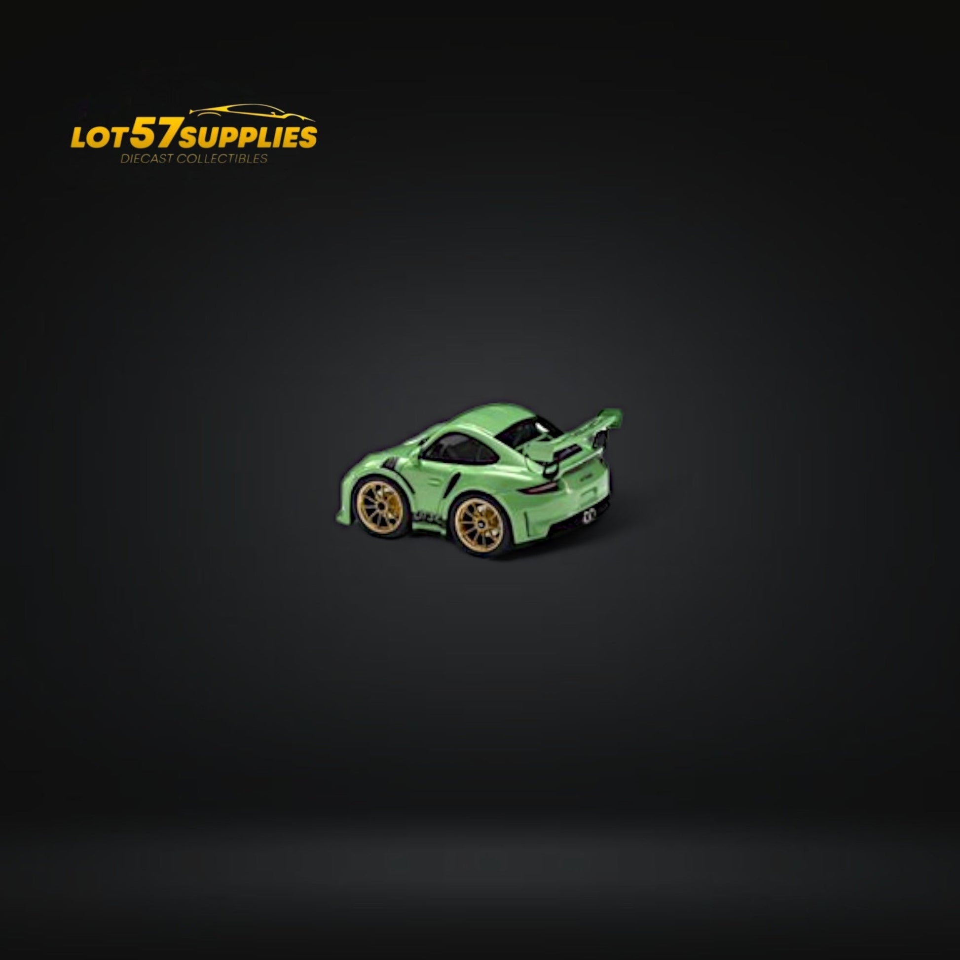 Green 1:64 scale Minicraftsman Porsche 911 GT3 RS diecast model with detailed features and realistic design.