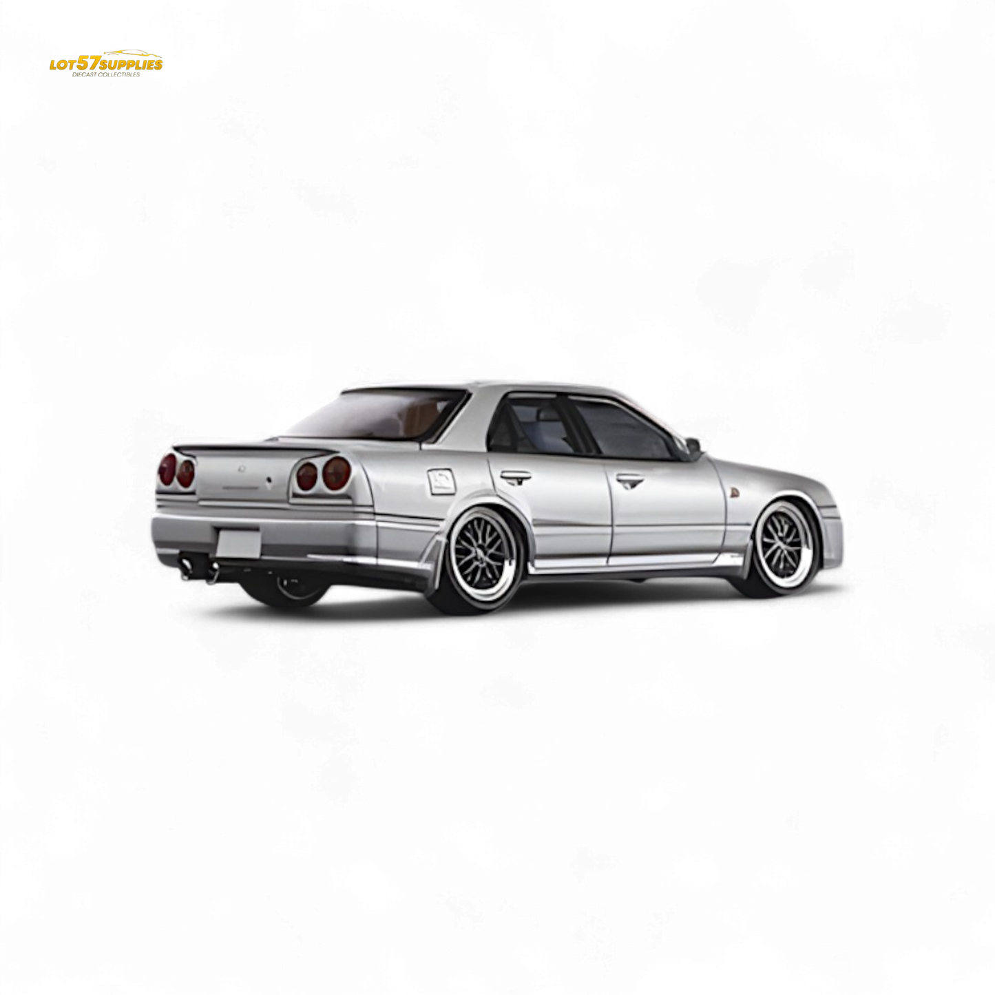 Silver Nissan Skyline 25GT-T diecast model in 1:64 scale, showcasing detailed design and realistic features.
