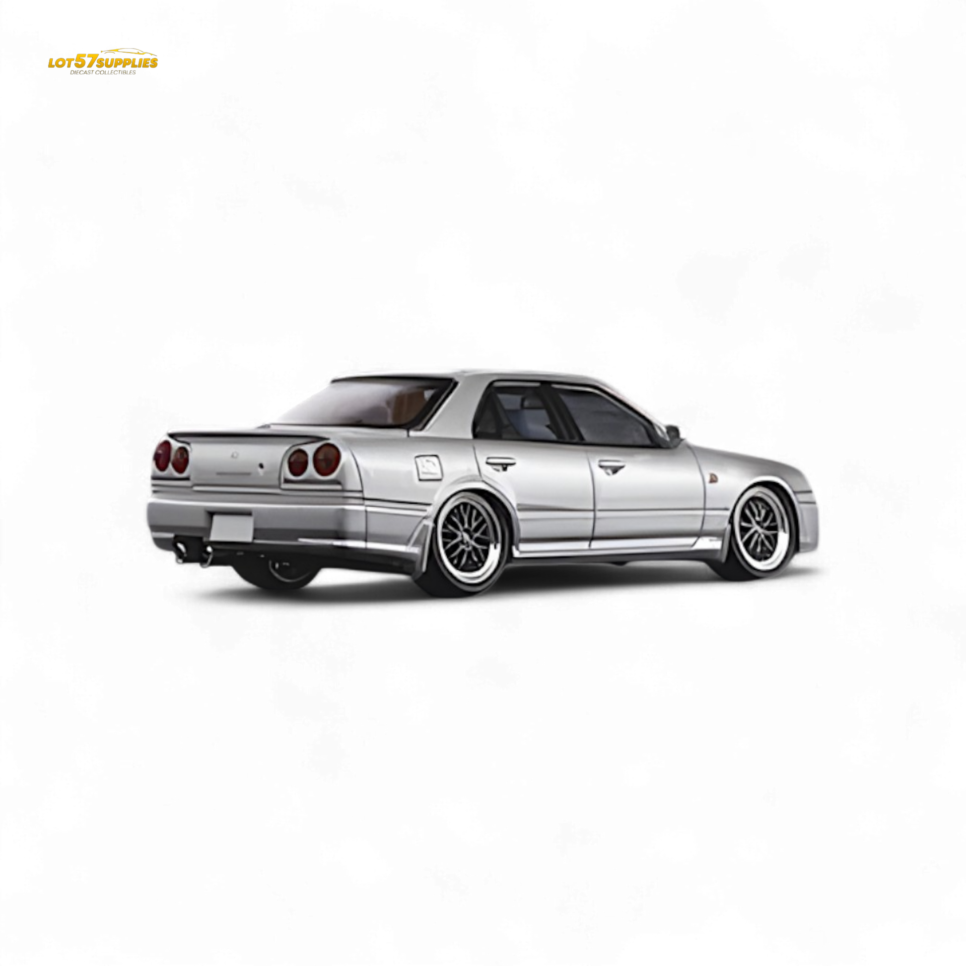 Silver Nissan Skyline 25GT-T diecast model in 1:64 scale, showcasing detailed design and realistic features.