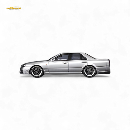 Silver Nissan Skyline 25GT-t diecast model in 1:64 scale, featuring detailed exterior design, from Lot57Supplies Diecast Shop.