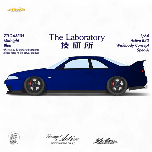Diecast Nissan R33 Widebody model in 1:64 scale by Lot57Supplies Diecast Shop, featuring detailed exterior design and widebody styling.