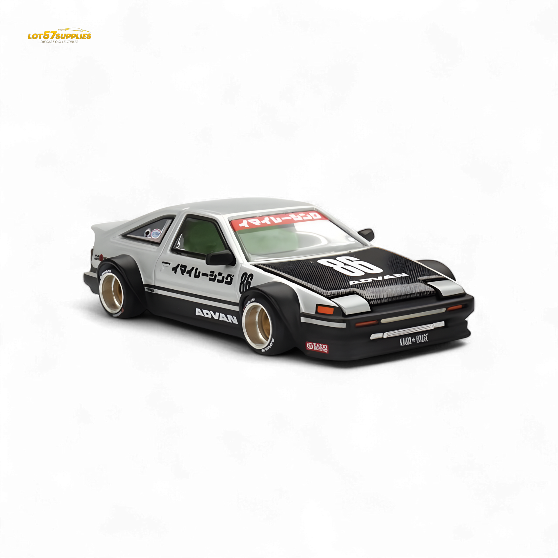 Miniature Toyota AE86 Sprinter Trueno V2 diecast car in 1:64 scale, featuring detailed design by Lot57Supplies Diecast Shop.