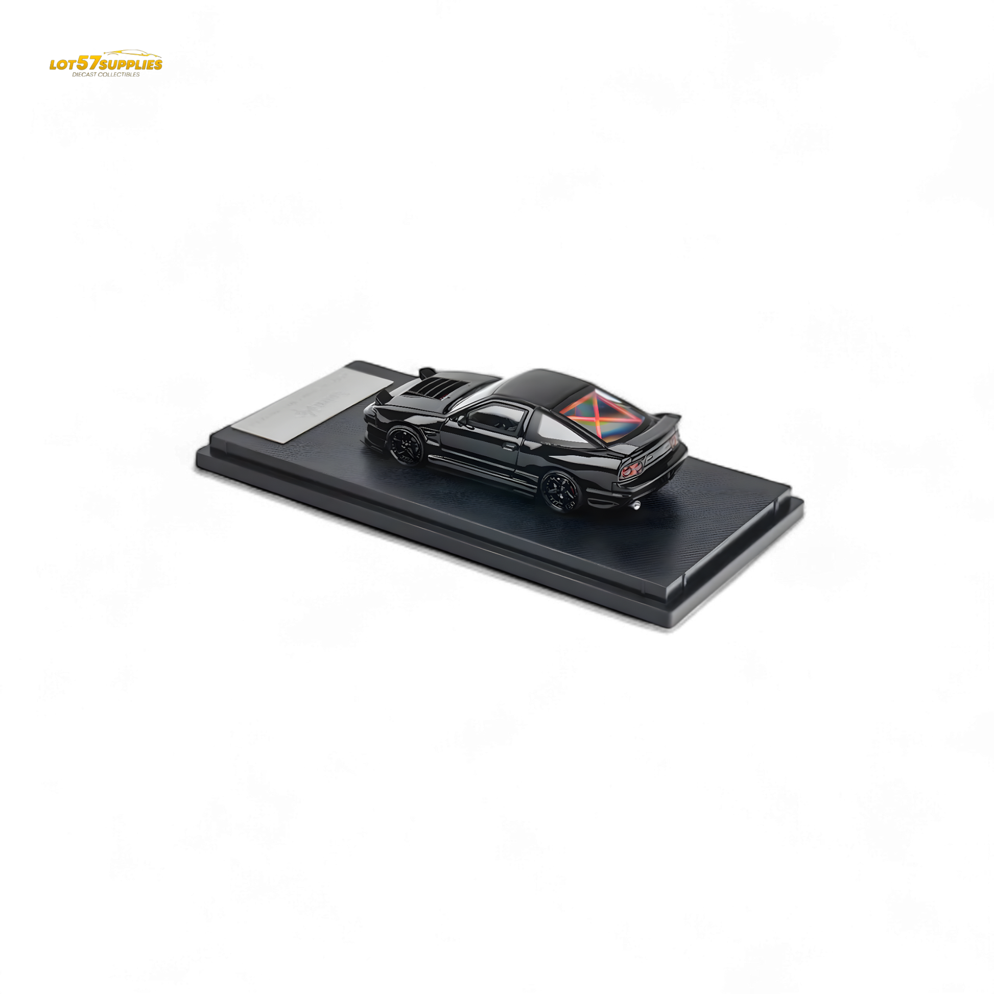 Nissan MicroTurbo 180SX Type X diecast model in metallic black by Lot57Supplies, detailed 1:64 scale collectible car.