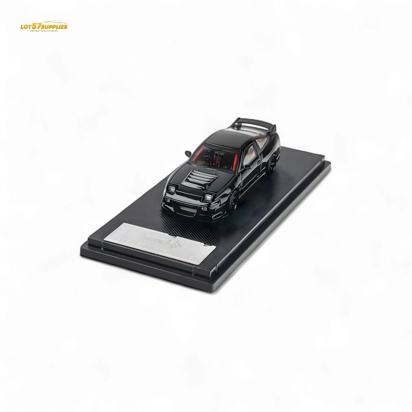 Nissan MicroTurbo 180SX Type X diecast model in metallic black by MIYABI, detailed 1:64 scale collectible car.