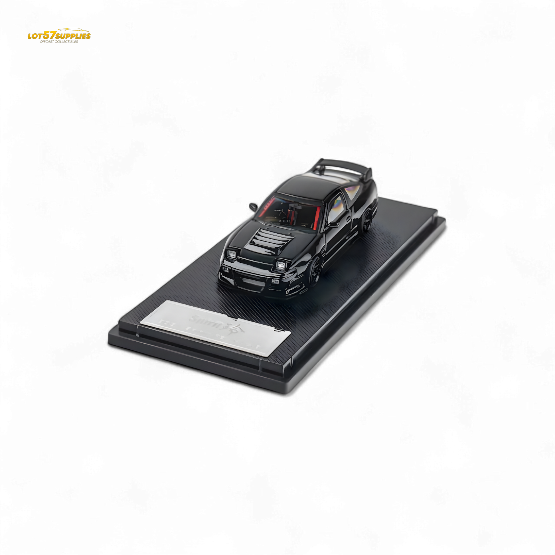 Nissan MicroTurbo 180SX Type X diecast model in metallic black by MIYABI, detailed 1:64 scale collectible car.