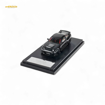 Nissan MicroTurbo 180SX Type X diecast model in metallic black by MIYABI, detailed 1:64 scale collectible car.