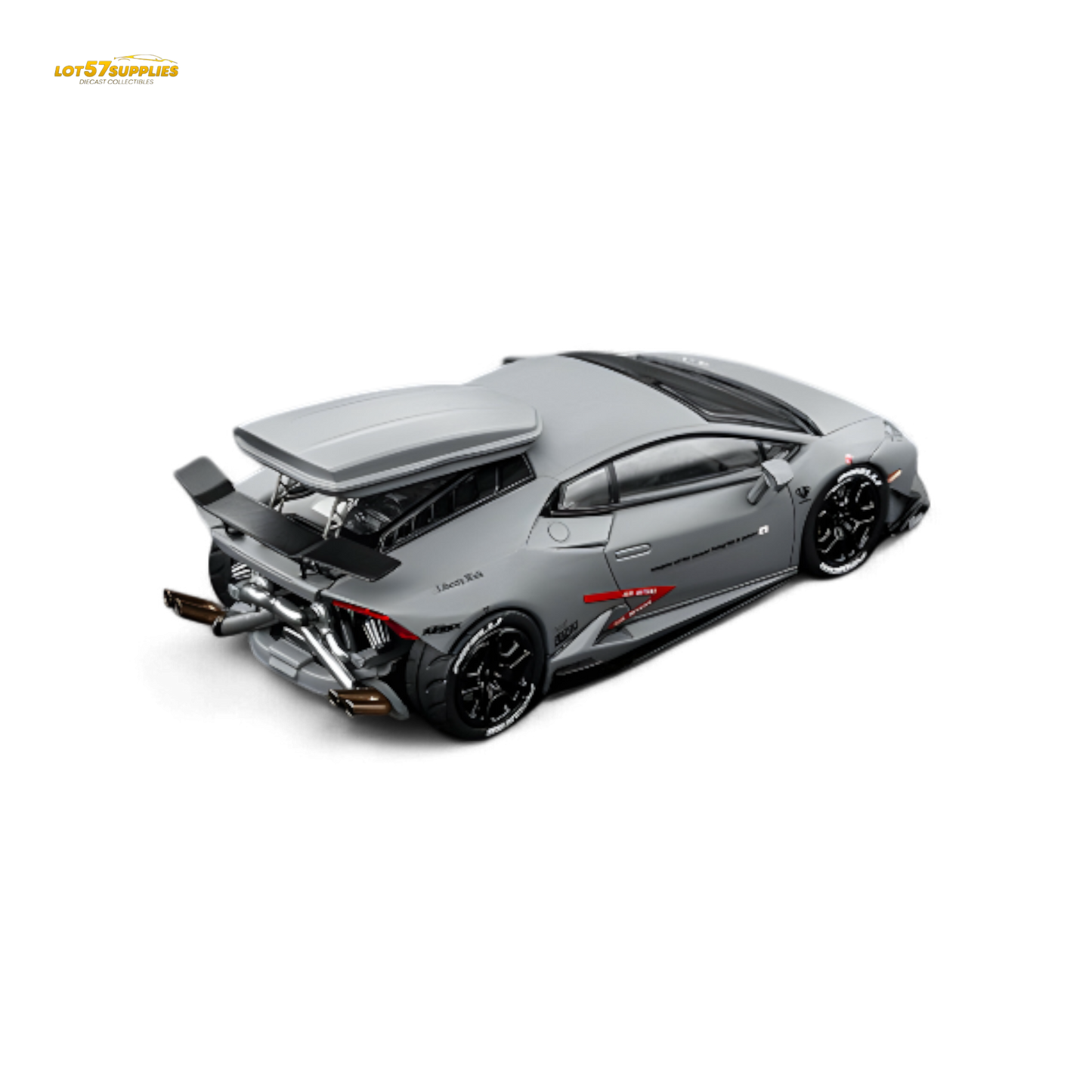 Gray Lamborghini LP610-4 diecast model by Lot57Supplies, 1:64 scale, detailed twin turbo Lamborghini car.