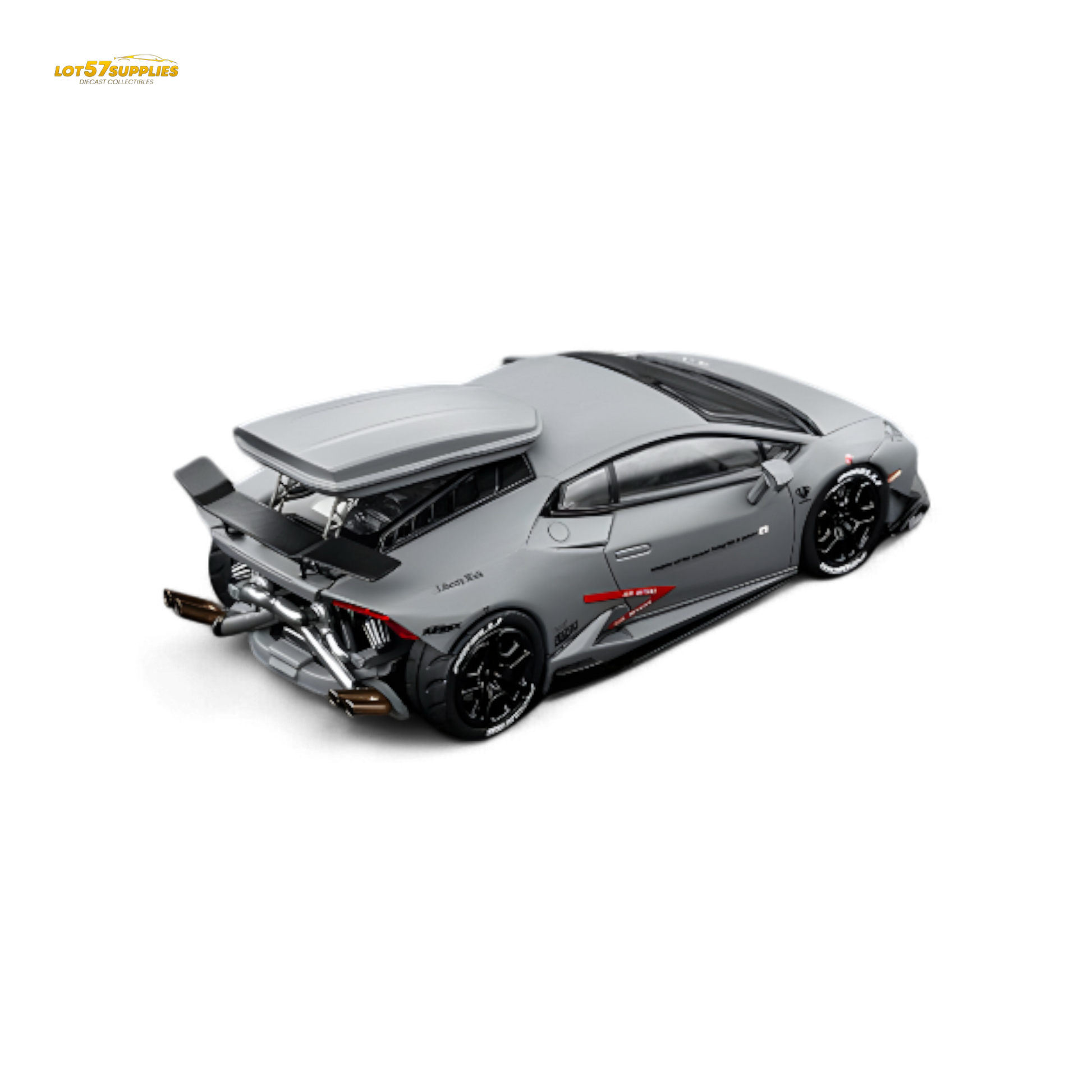 Gray Lamborghini LP610-4 diecast model by Lot57Supplies, 1:64 scale, detailed twin turbo Lamborghini car.