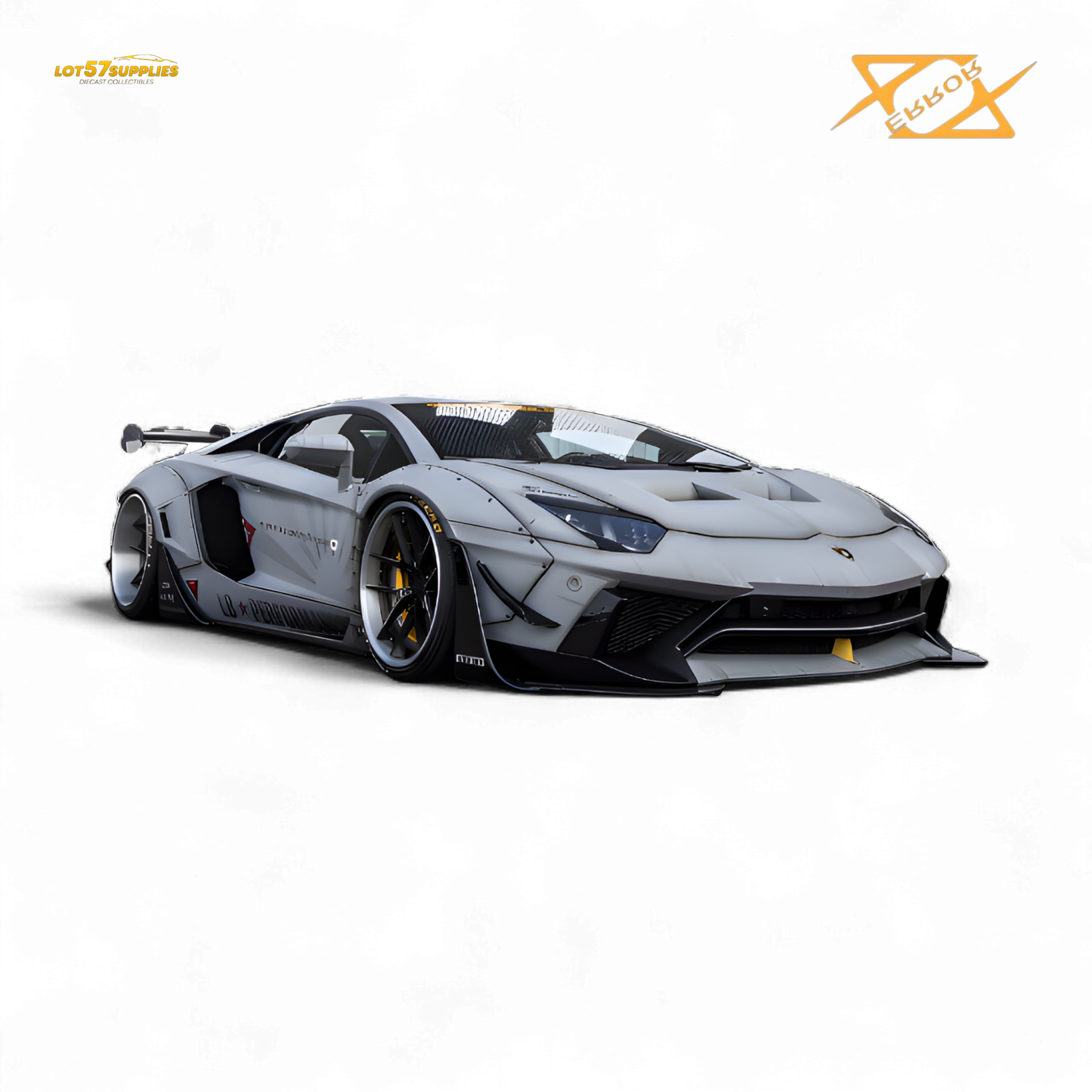 Gray Lamborghini Aventador LBWK 2.0 diecast model in 1:64 scale from Lot57Supplies Diecast Shop, featuring detailed design and realistic features.