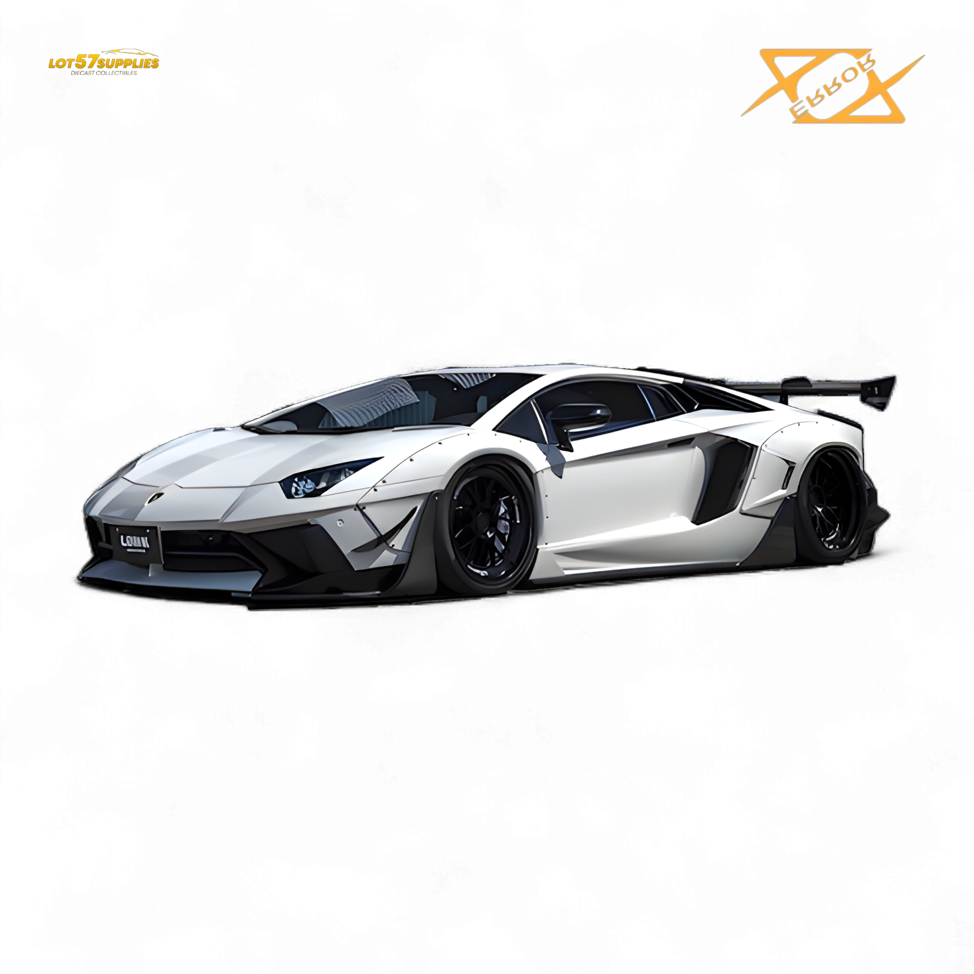 White Lamborghini Aventador LBWK 2.0 diecast model in 1:64 scale, detailed Lamborghini Lamborghini diecast car by Lot57Supplies.