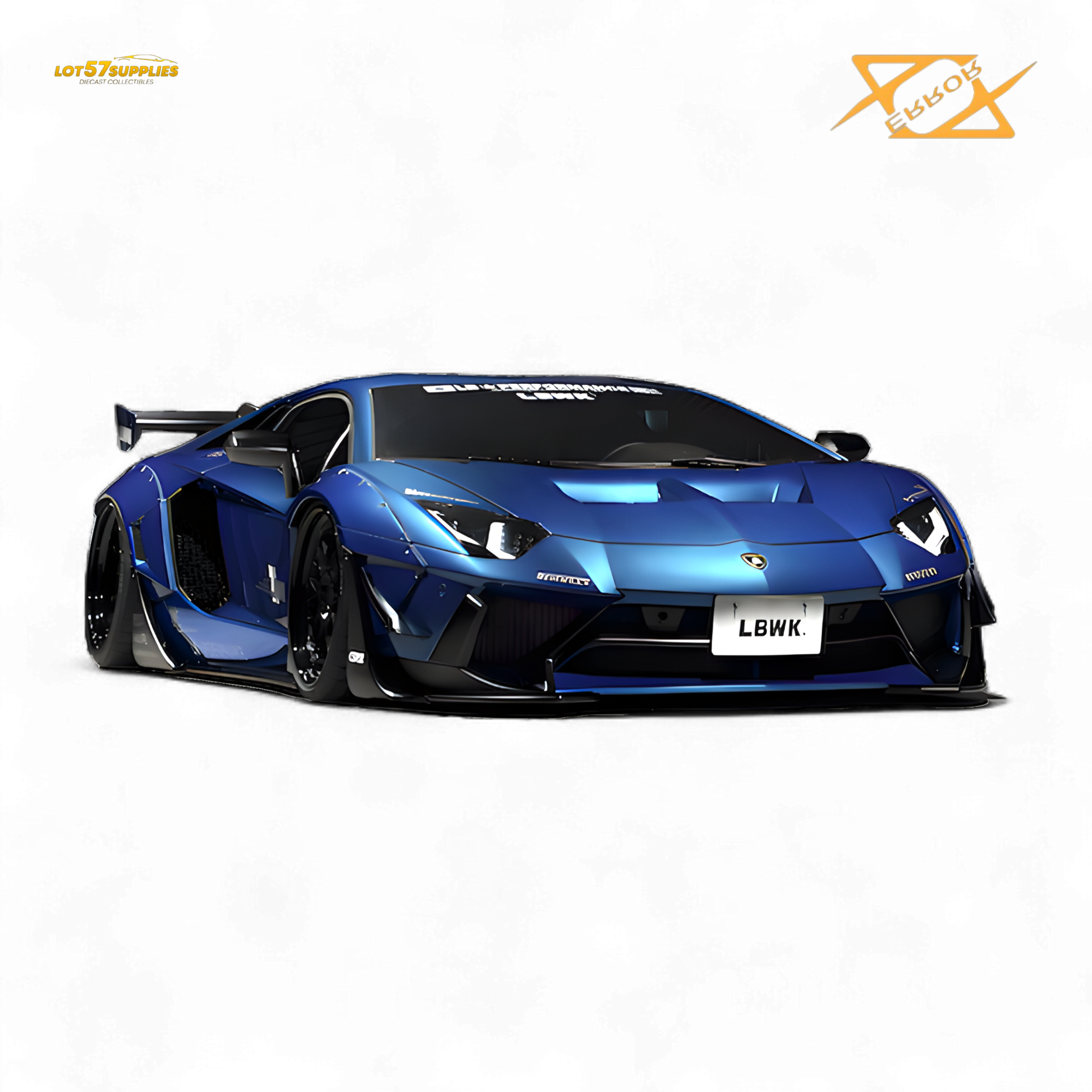 Blue Lamborghini Aventador LBWK 2.0 diecast model in 1:64 scale, detailed Lamborghini toy car by Lot57Supplies Diecast Shop.
