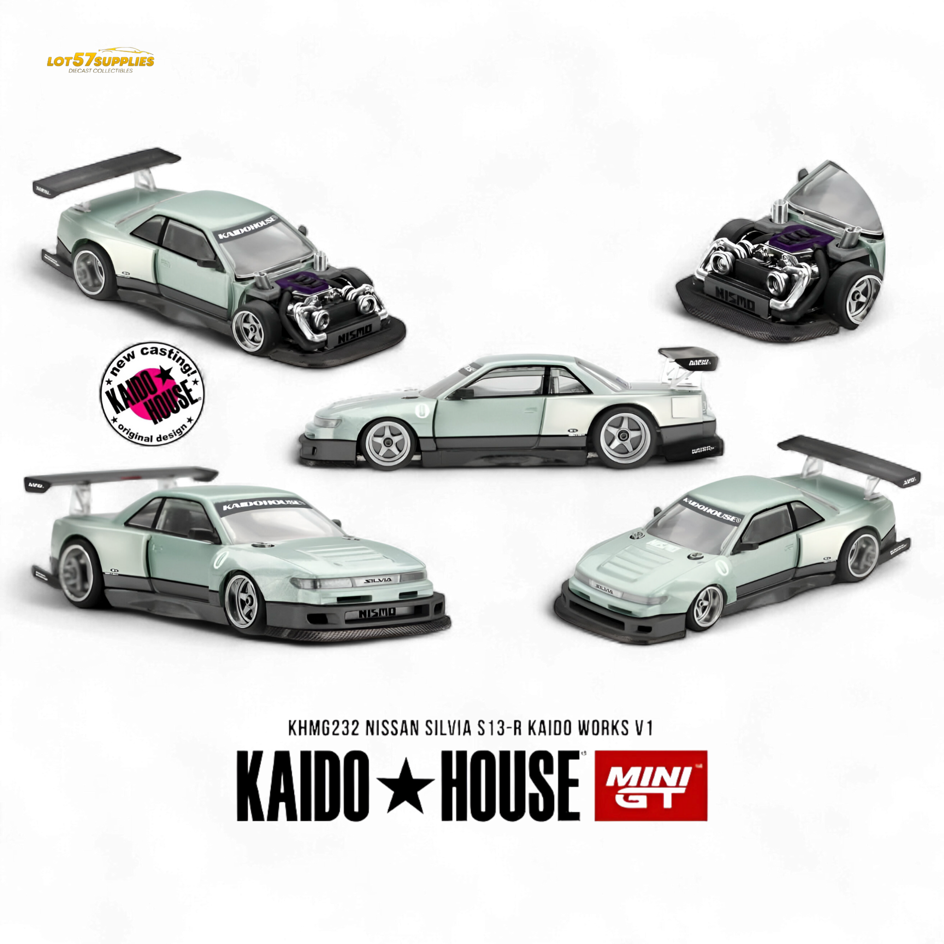 Pre-order Nissan Silvia S13-R diecast model in 1:64 scale by Lot57Supplies Diecast Shop, detailed Nissan vehicle image.