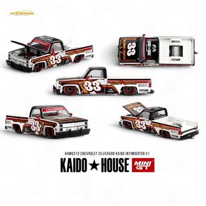 Pre-order Chevrolet Silverado Intimidator V1 diecast model in 1:64 scale by Lot57Supplies Diecast Shop, detailed silver pickup truck.
